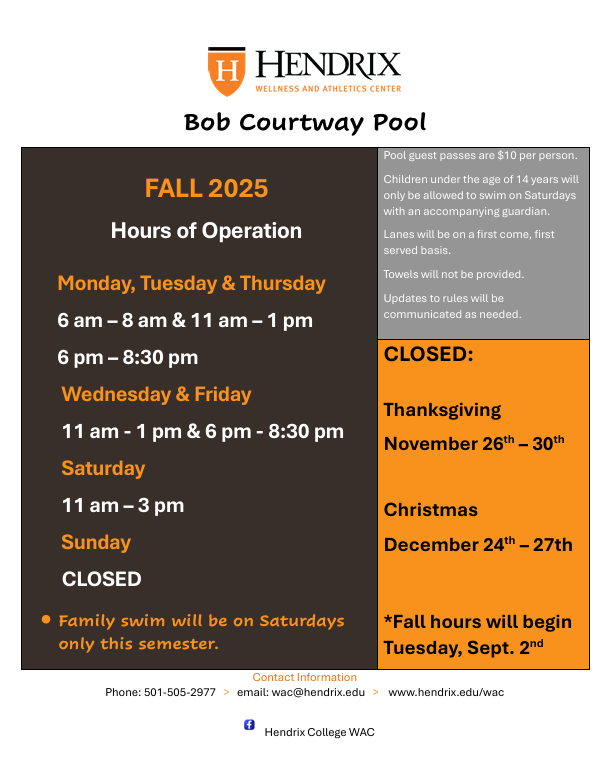 Pool Fall 2025 Hours